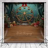 Aperturee Aperturee Winter Christmas Fair Photography Backdrop Gold Ferris Wheel with Gifts and Trees Holiday Carnival Photo Prop